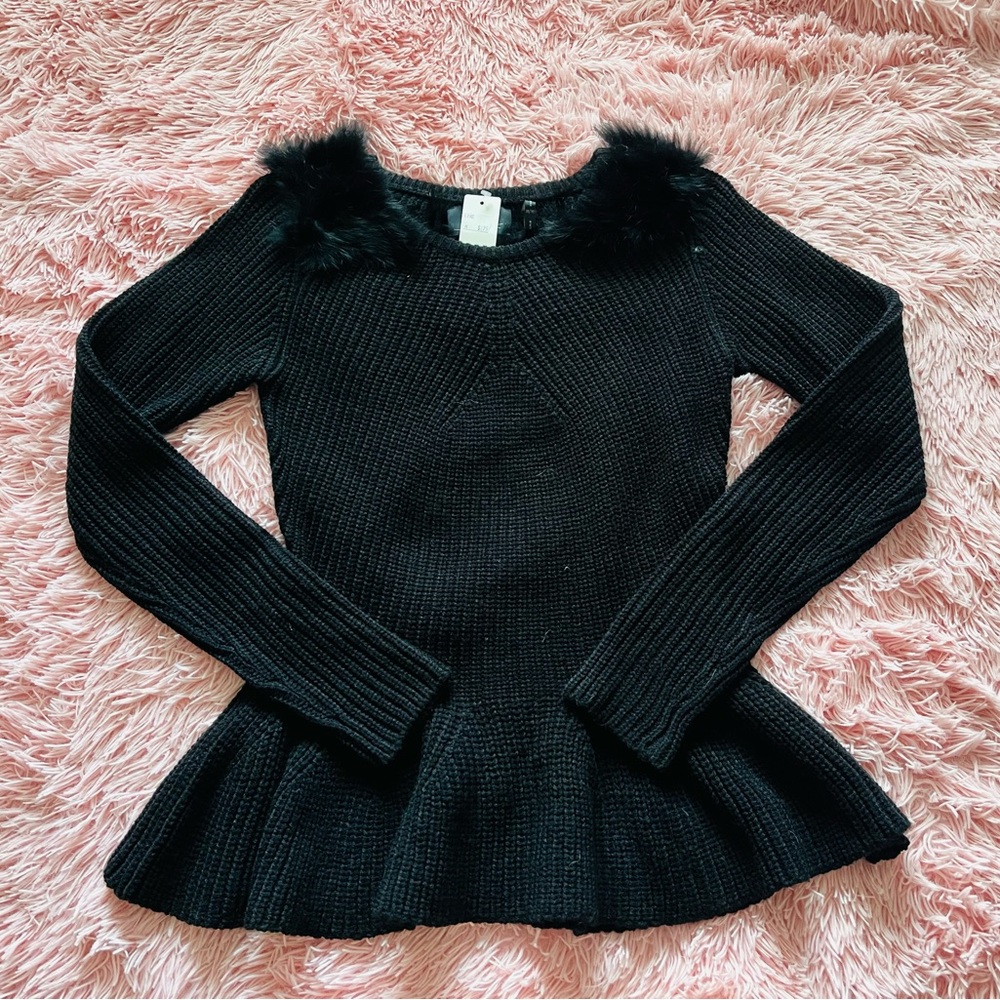 Lime Black Medium Fluffy Collar Cardigan Sweater